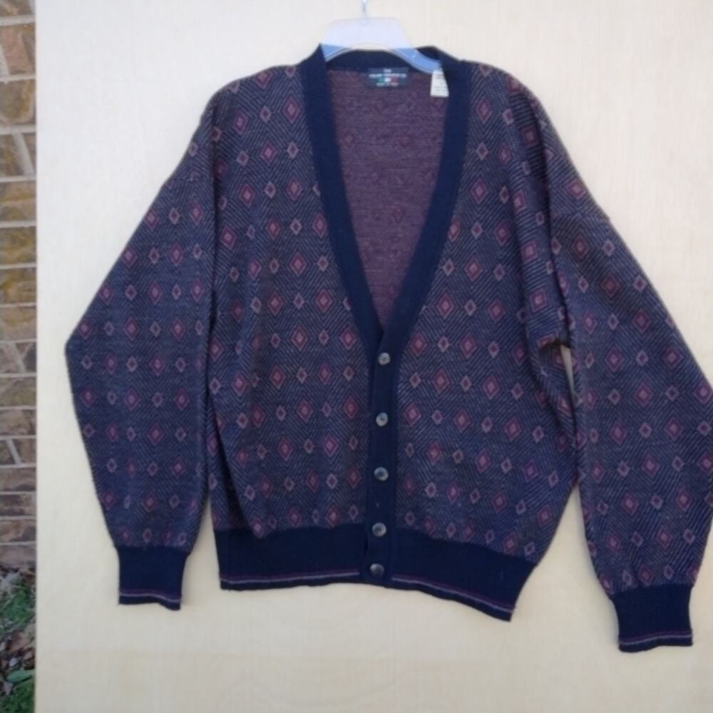The Italian Sweater Co Sweater Men's Large Brown Striped Acrylic Wool Cardigan